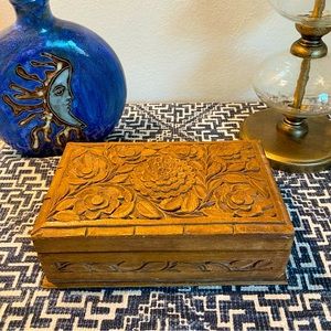 Vintage Unique Handcrafted Floral Carved Wooden Box